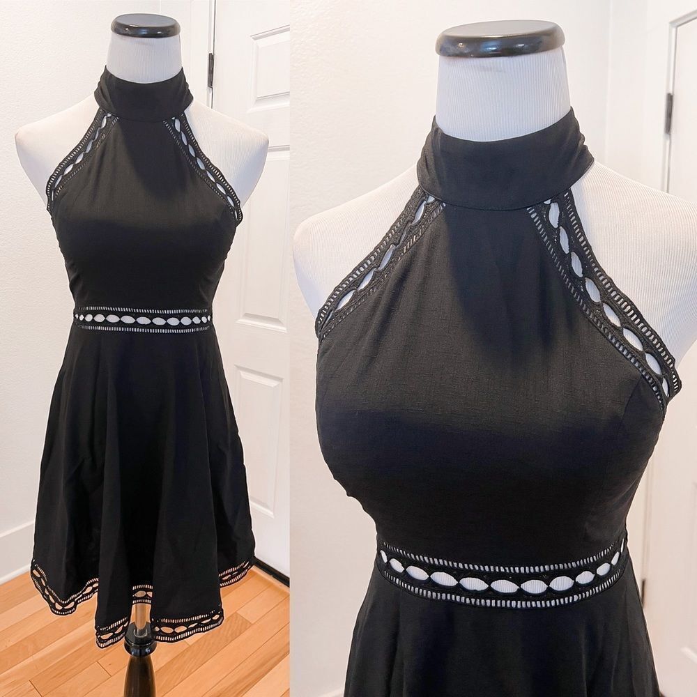 Lulus Black Ease Manner Skater Dress Short Dance S